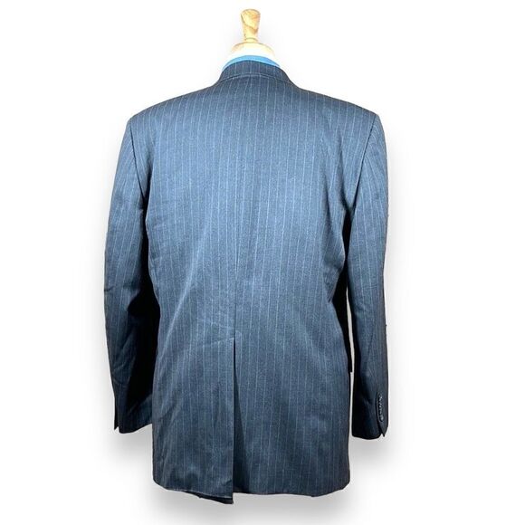 CHAPS Suit Jacket Mens 44L Gray Pinstripe Wool Two Button Sport Coat - Picture 2 of 14